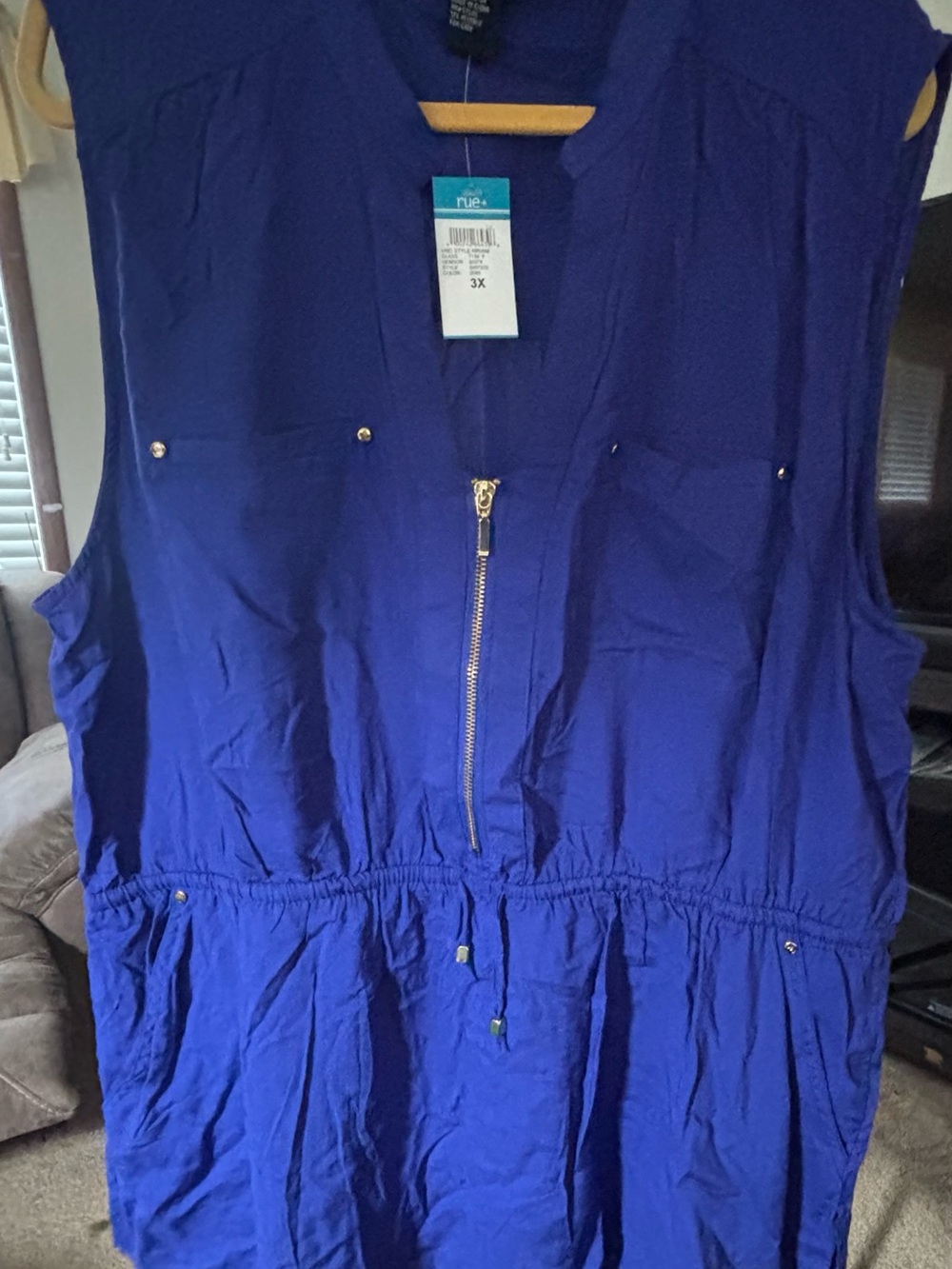 Miss Lili Blue Sleeveless Tunic with Front Zip